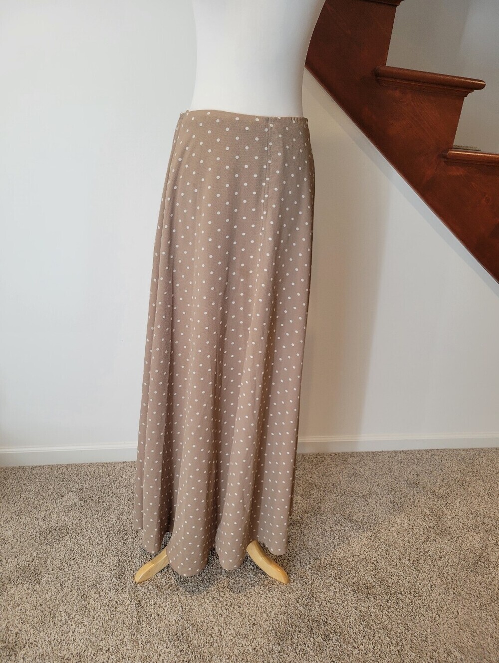 Free People Taupe Maxi Skirt with White Polka Dots Size 10